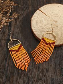 Handmade Beaded Earrings, Bohemian Style Vintage Half-Circle Solid Color Ombre Tassel Drop Earrings, Women's Fashion Earrings, Versatile For Daily And Holiday Wear, Great Gift Choice For Thanksgiving, Valentine's Day, Mother's Day