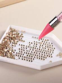 Bandeja organizadora de plástico con diamantes para arte de uñas, piedras rhinestone y cuentas | Bandeja de clasificación y almacenamiento de piedras rhinestone y cuentas, herramienta de accesorios de diamantes DIY, herramienta para salón de uñas - Blanco - Ver 7
