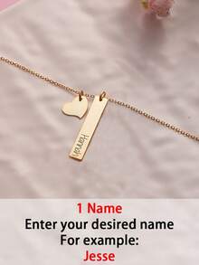 1pc Customizable Heart Bar Necklace, Stainless Steel Jewelry, Custom Necklace, Heart Necklace, Men's/Women's Necklace, Name Necklace, Gold Necklace And Silver Necklace, Customizable Items, Personal Decorations, Name Plate Necklace, Simple And Fashionable Decorations, Suitable For Halloween, Christmas, Birthday Gifts, Anniversary Gifts For Yourself And Family, Personalized Gifts For Friends - Multicolor - View 15