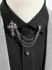 1pc Men's Fashionable Crystal Decor Cross Shape Tassel Design Collar Pin, Suitable For Party & Festival Gifts Valentine's Day