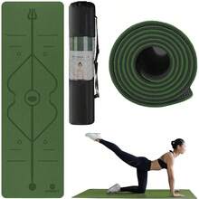 Tapete Antideslizante Yoga 6mm con lineas de alineacin Esterilla antiderrapante de alta calidad de TPE para yoguis, pilates, entrenamiento en casa, funcional y estiramientos con lneas de Gua - Verde - Ver 2