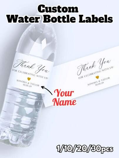 1 Stück/10 Stücke/20 Stücke/30 Stücke personalisierte Hochzeits-Gastgeschenk Wasserflaschenetiketten - Individuelle wasserfeste Aufkleber für Bridal-Shower, Verlobungsfeier, Jahrestag, Hotelgäste-Willkommenstüten & Hochzeitsdekoration