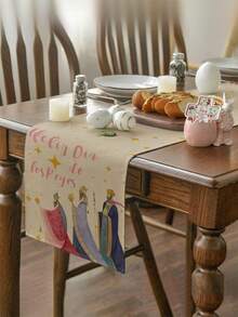 1pc Three Wise Men, Three Kings With Star, Multi-Size Options, Table Runner, Table Decoration, Tablecloth, Home Decor, Dining Table Decor, Fireplace Mantel Scarf, Glass Door & Window Valance, Entryway Decor - Multicolor - View 4