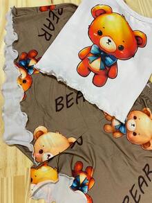 Stitch Cropped Pajamas And Sexy Women's Babydoll Shorts - Rust Brown - View 3