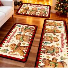 3pcs Christmas Gingerbread Man Theme Rugs Set, 40*60cm/50*80cm/40*120cm, Gingerbread Christmas Elements, Non-Slip & Durable, Christmas Decor Atmosphere, Holiday Essential Rug Set, Entryway, Living Room, Bedroom Carpet
