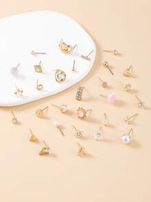 Bộ 30 đôi khuyên tai đính ngọc trai giả kim loại nhỏ hình trái tim đính đá Rhinestone tối giản thanh lịch, quà tặng sang trọng cho phụ nữ - Nhiều màu - Xem 2
