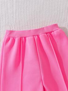 Left Mama 2pcs/Set Girls Floral Print Thermal Lined Long Sleeve Top And Straight Pants Set, Autumn/Winter - Hot Pink - View 6