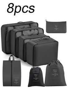 1 set da 8 borse per organizzare i bagagli da viaggio, borse organizer multifunzionali per vestiti, cubi per l'imballaggio dei bagagli, set pieghevole per ordinare i vestiti, borsa multifunzione portatile, adatta per biancheria intima, scarpe, coperte, elettronica, cosmetici, articoli da viaggio, forniture per il ritorno a scuola, necessità per il dormitorio, in materiale in poliestere resistente all'usura e impermeabile, con grande capacità
