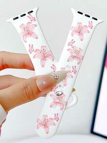 1CPS Pink Flower,Butterfly,Lily Print Silicone Watch Bands Compatible With Apple Watch Band Strap 38mm 40mm 41mm 42mm 44mm 45mm 49mm (S10 42)Mm (S10 46)Mm Women,Fashion Floral Soft Silicone Sports Watch Strap Bands Compatible With Iwatch Series 11 Ultra 3 SE3 Ultra 2 S10 SE2 9 8 7 SE 6 5 4 3 2 1 ,Thanksgiving, Mother's Day, Valentine's Day,ChristmasGifts