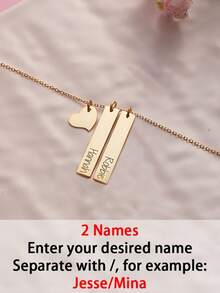 1pc Customizable Heart Bar Necklace, Stainless Steel Jewelry, Custom Necklace, Heart Necklace, Men's/Women's Necklace, Name Necklace, Gold Necklace And Silver Necklace, Customizable Items, Personal Decorations, Name Plate Necklace, Simple And Fashionable Decorations, Suitable For Halloween, Christmas, Birthday Gifts, Anniversary Gifts For Yourself And Family, Personalized Gifts For Friends - Multicolor - View 7
