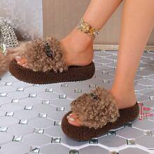 Mules femme à perles moelleuses avec semelle épaisse, convenant pour le port intérieur et extérieur