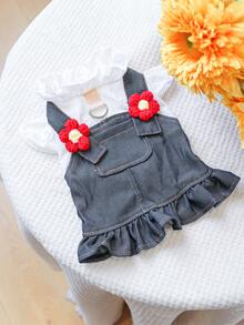 1 pieza Ropa para mascotas, Atuendo para perro/gato, Vestido de tirantes floral lindo para perro pequeño/cachorro, Cómodo y elegante para salir