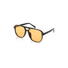 FEISEDY Retro aviador cuadrado gafas de sol para mujeres hombres 70s vintage de moda marco de plstico lentes de sol B2835 - 007 Montura negra/Lente amarilla + 57 Milímetros - Ver 2