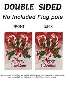 1 pièce Drapeau de jardin Candy Cane de Noël joyeux (mât de drapeau non inclus), bannière de cour double face avec houx et baies festives, design résistant à la décoloration, décoration saisonnière d'extérieur/intérieur pour jardin, patio ou maison, décorations de Noël d'extérieur, décoration de patio, design de paysage enneigé