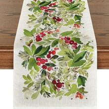 Mantel de mesa de Navidad con acuarela de acebo, decoración de mesa de cocina y comedor de temporada de invierno y vacaciones para uso en interiores y exteriores en fiestas en el hogar