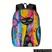 Vibrant Cat Print Backpack - Lightweight Large Capacity Foldable Daypack With Adjustable Straps & Side Pockets, Stylish Casual Unisex Design For School, Travel, Daily Use, Cat Backpack, Urban Commuting, Playful Pattern, Durable Construction, Zipper Closure, Urban Travelers - Mixed Color - View 9