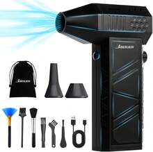 BENJEN - Soplador de aire comprimido, eléctrico, de 150 000 rpm para limpiar teclados y PC, velocidad ajustable infinitamente, sin cables, ventilador turbo, secador, soplador para coche y más - negro - Ver 1