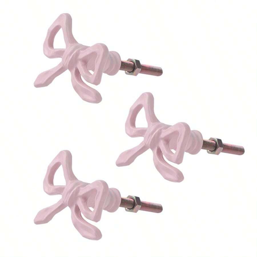 Elegant Pink Bow Metal Drawer Knobs - Antique Finish, Ideal For Home Decor, Secure Grip Handles For Cabinets And Dressers, Dresser Knobs, Buy More Get Mini Wrench Free - Pink - View 1