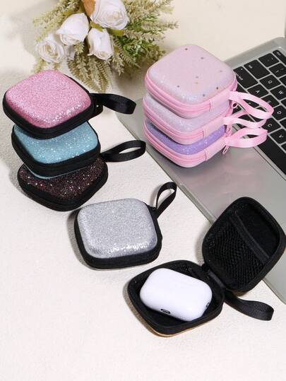 Porta-moedas com lantejoulas brilhantes para fones de ouvido, estojo para AirPods (adequado para pequenos eletrônicos e joias), bolsa organizadora de acessórios de alta qualidade (várias cores disponíveis)