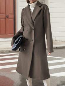 1 pieza Chaqueta con botones de tela tejida de unicolor, adecuada para la oficina, uso diario, té, aeropuerto, invierno - Caqui - Ver 4