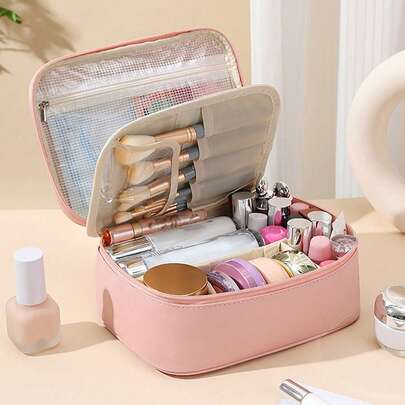 1 pieza Bolsa de cosméticos multifuncional de gran capacidad con divisor extraíble para mujeres, bolsa de almacenamiento de herramientas de maquillaje para viajes, esenciales de viaje, vacaciones, verano, regreso a la escuela, bolsa para la escuela, bolsa de viaje para mujeres, bolsa de maquillaje para viajes