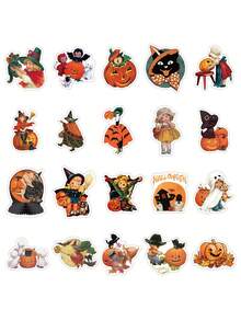 52Pcs Retro Halloween Stickers Dark Witch Horrible Pumpkin Theme Vintage Gothic Style DIY Vinyl Waterproof Junk Journal Scrapbook Collages Laptop Phone Window Water Bottles Stickers Kids Teens Adult Party Favors Halloween Party Gift Decoration