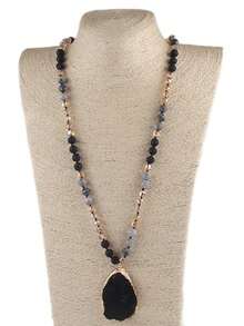 1 Pcs Women's Black Natural Semi Gemstone Autumn/Winter Fashionable Bohemian Style Necklace, With Irregular Large Crystal Cluster Pendant Necklace In The Shape Of A Water Droplet, Perfect For Sweater Chains, Clothing Matching, And Gift Giving - 黑色 - 查看 3