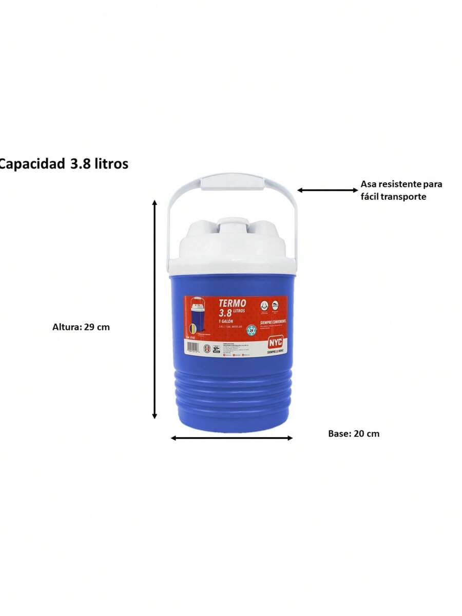 termo azul portátil de plástico 1 galón para frio y calor, con capacidad para15 vasos tapa de rosca - Azul - Ver 1