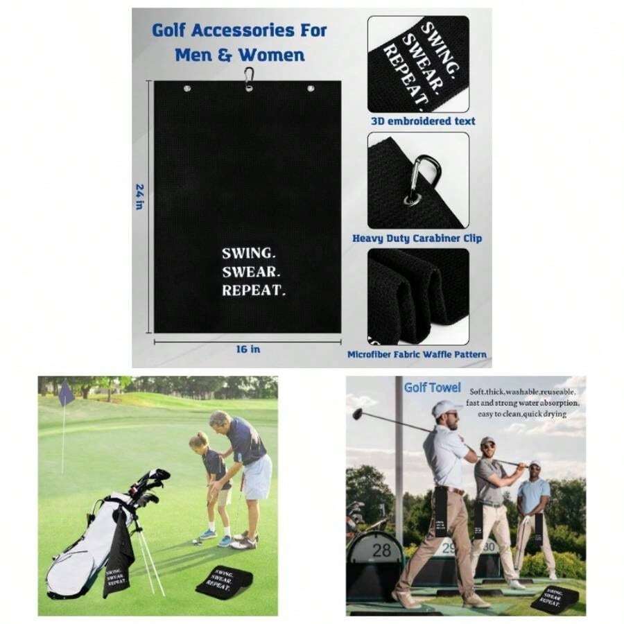Funny Towel, Embroidered Towels Bags With Clip, Gifts Men Dad, Birthday Gifts Husband Boyfriend, Joke And Fan More - A-black- Swing Swear Repeat - View 1