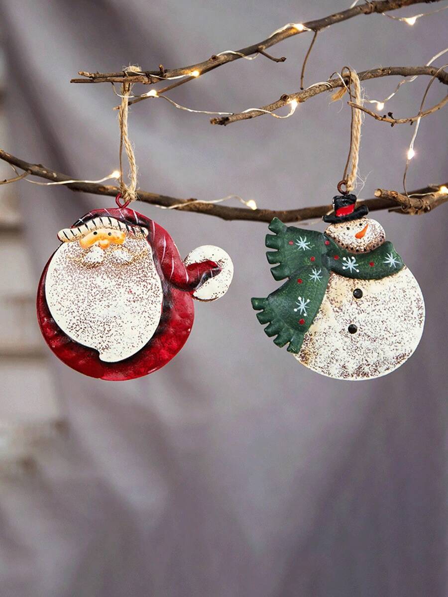 1 buc pandantiv de Crăciun cu om de zăpadă forjat și Moș Crăciun, perfect pentru agățat bradul de Crăciun și decorațiuni de sărbători, decor de scenă, decor de festivaluri, decor de cameră, decor de casă, decor de birouri, decor de petrecere tematică, decor de Crăciun, ornamente pandantiv de Crăciun decorațiuni de Crăciun de iarnă