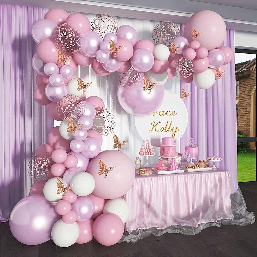 Set de Globos para Decoración de Fiestas Kit de Globos con pegatinas de mariposa, Decoración de Globos al Aire Libre para Bodas,Fiestas de Cumpleaños,Baby Shower,Aniversario Para Mujeres, Niñas, decoración dulce y elegante para eventos al aire libre o en salón - Azul claro - Ver 1