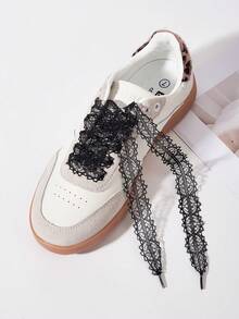 1 对 100 厘米蕾丝鞋带 - 芭蕾舞风格，适合年轻人的可爱配饰 - 黑色丝绸蕾丝装饰鞋带，适合牛津鞋 - 黑色 - 查看 4