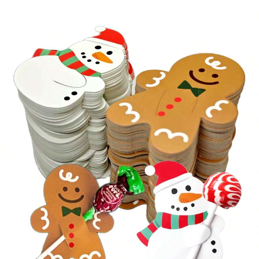 100/50/10 بطاقة حامل لولي بوب عيد الميلاد، حامل سكر القصب بشكل رجل ثلجي ورجل زنجبيل، أكمام بطاقات هدايا عيد الميلاد، هدايا للفصل الدراسي، ديكورات عيد الميلاد، بطاقات عطلة جماعية للجيران والمعلمين، بطاقات رسائل عيد الميلاد، لحفلات سكر القصب في عيد الميلاد - متعدد الألوان - مشاهدة 1