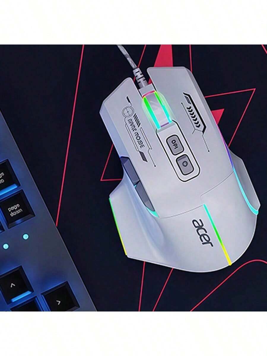 Acer OMW950 Gaming Mouse With High-Precision Adjustable DPI, Customizable Macros, High-Speed Response, Durable Microswitches, High-Strength Braided Cable, Ergonomic Design, And A White, Silent Wired Design.