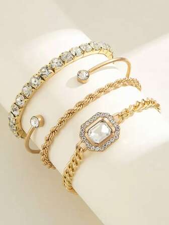 4 piezas de brazaletes de estilo punk exagerado con gemas falsas retorcidas, adecuados para el uso diario y recreativo de las mujeres