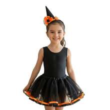 Conjunto Collant e Saia de Tule Bruxinha Infantil - Laranja - Visão 4