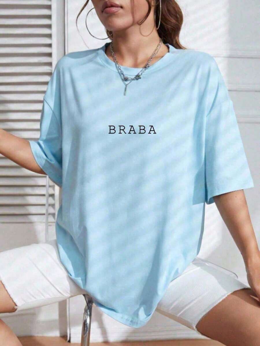 Oversized T-Shirt Modinha Braba 100% Cotton Street Loose Wide Blouse - 淺藍色 - 查看 1