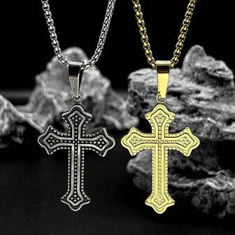 Christian Jesus Cross Pendant Necklace For Women Men Stainless Steel Gold Color Catholic Chain Necklaces Amulet Faith Jewelry