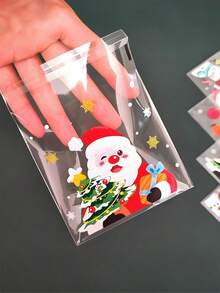 100个圣诞透明自粘礼品袋 - 圣诞老人/雪人/驯鹿/圣诞树图案 | 适用于小礼物、糖果、零食、饼干和雪花脆片包装 - 彩色 - 查看 5