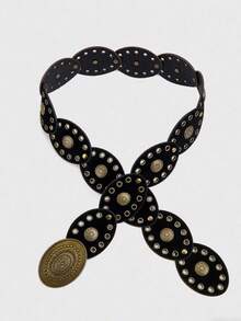 1 chiếc thắt lưng phong cách Bohemian kiểu Tây Cowgirl dành cho nữ, thắt lưng BOHO, thắt lưng kiểu Tây, thắt lưng nhung chắp vá Gothic, phụ kiện thời trang nữ, thắt lưng nhung hình bầu dục khóa hoa màu đồng đen cổ điển mùa thu/đông, phụ kiện váy, thích hợp cho tiệc tùng, bãi biển, lễ hội âm nhạc - màu đen - Xem 3