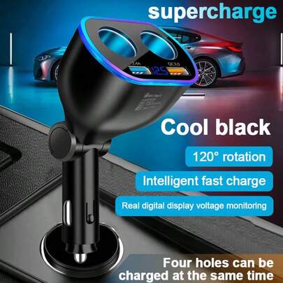 One Four-Port Mobile Phone Charger, Featuring Two Expansion Ports And Two USB Ports, Supports Fast Charging And Has Real-Time Voltage Display.
