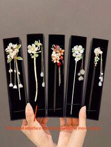 5件套中式复古流苏发夹，优雅汉服发饰，发髻夹 - 高端设计，简约时尚，合金材质，易于使用，精美礼品（G款珍珠的样式和位置可能因批次略有不同），婚礼用品，发饰，头饰 - 彩色 - 查看 5