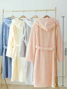 Luxury Coral Fleece Bathrobe - Soft And Comfortable, Women's Shower Robe, Coral Fleece Fabric, Adult Hooded Blanket, Unisex Warm And Comfortable Lamb's Wool Sweatshirt With Extra-Large Pockets, Loose Hooded Blanket, Super Soft, Warm And Comfortable, Women's Hooded Bathrobe Dress, Highly Absorbent And Thick Striped Hooded Bathrobe.