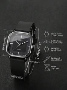 1pc Men's Silicone Strap Fashion Casual Square Minimalist Dial Quartz Wrist Watch, Classic - Black - View 3