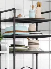 1件装多层厨房收纳架大容量落地多层家用微波炉架多功能储物架加厚烤箱碗架可拆卸移动适用于厨房、卧室、浴室、门厅等 - 黑色 - 查看 8