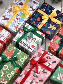 8pcs/4pcs Christmas Gift Wrap Sheets - Heavy-Duty Holiday Paper,Golden Foil Reindeer & Snowflake Christmas Wrapping Paper - Perfect For Holiday Gifts & Home Decor, Christmas Decor,Personal Or Commercial Use, Christmas Accessories, Seasonal Decor, Cheerful Prints, Smooth Texture, Festive Wrapping, Party Planners Christmas Christmas Decorations Christmas Pajamas Christmas Gifts - Multicolor - View 2