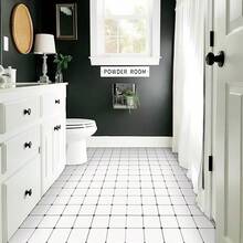 10/20pcs 8" X 8" Self-Adhesive Vinyl Floor Tiles, White Square With Green Outline Waterproof Removable Tile Stickers, Suitable For Kitchen, Bathroom, Stairs, Living Room, Pet Room