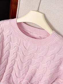 Girly Pink Knitted Sweater With Fuzzy Sleeve Patchwork Design, Casual Women Winter Pullover - Pink - View 2