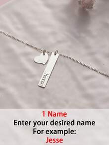 1pc Customizable Heart Bar Necklace, Stainless Steel Jewelry, Custom Necklace, Heart Necklace, Men's/Women's Necklace, Name Necklace, Gold Necklace And Silver Necklace, Customizable Items, Personal Decorations, Name Plate Necklace, Simple And Fashionable Decorations, Suitable For Halloween, Christmas, Birthday Gifts, Anniversary Gifts For Yourself And Family, Personalized Gifts For Friends - Multicolor - View 13