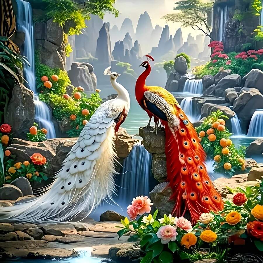 5D Full Drill Diamond Painting Kit, Peacock Theme, DIY Diamond Painting Craft, Mosaic Decor Wall Art, Suitable For Beginners, Home Living Room Office Decor, Holiday Gift [Frameless]